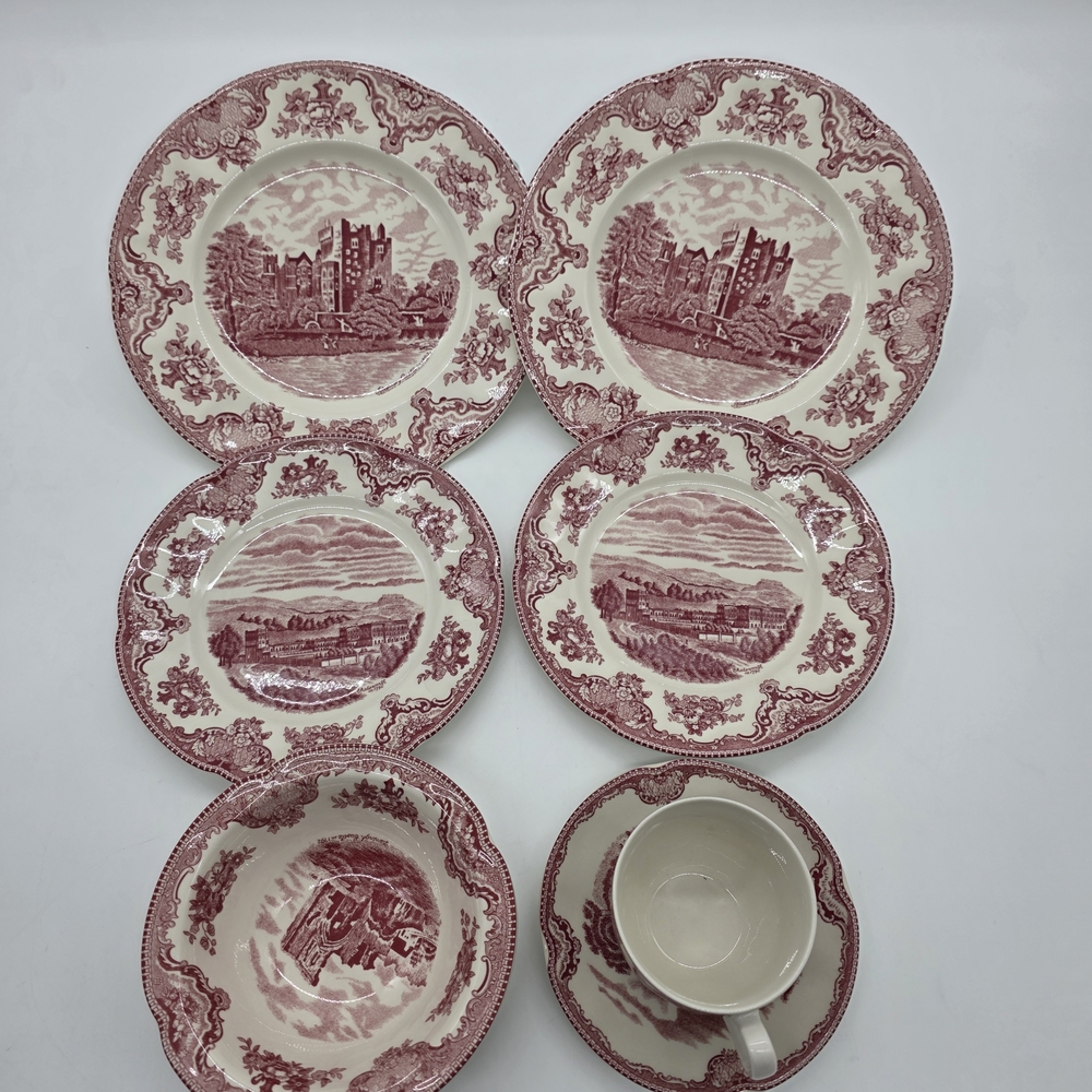 Johnson Brothers Old Britain Castles Pink Red Dinnerware Set Plates Bowls Cup